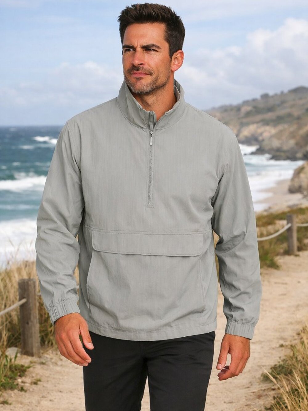 Kenneth Cole Technical Woven Windbreaker Anorak Jacket Ne Outdoor Men's Med Gray